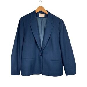 Pendleton Navy Blue Wool Blazer Jacket Womens Size Petite Tailored Single Button